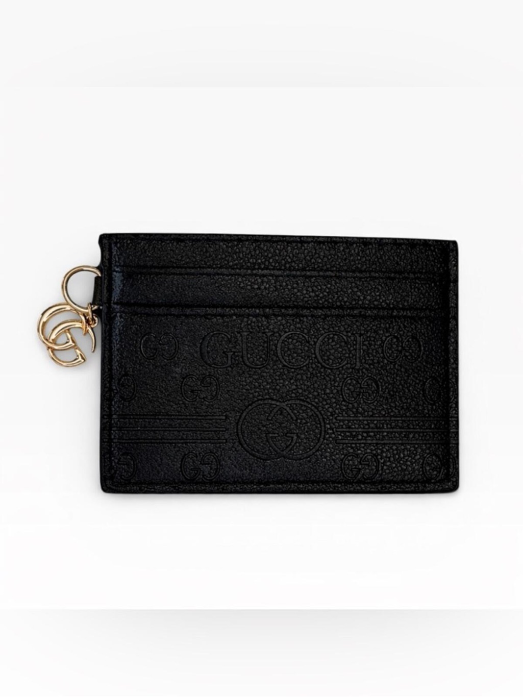 Gucci Gg Debossed Leather Card Holder Wallet In Black Calfskin Leather